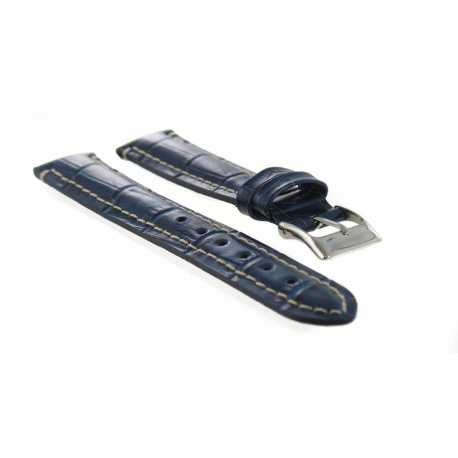 Bracelet de montre Bleu en Cuir de Veau façon Alligator. Tailles de 18-20-22-24mm. E704-06 (REACH)