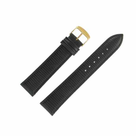 Bracelet montre Extra Long de 10 à 20mm Noir en Cuir de Vachette Gaufré Lézard 