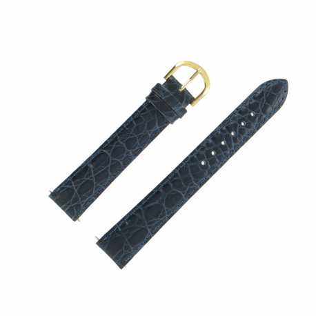 Bracelet Montre Extra Long Bleu de 14 et18mm en Cuir de Veau Gaufré Alligator