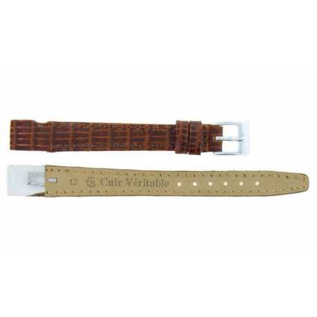 Bracelet pour montre à anses fixes 08-10-12mm en Cuir Marron Doré de vachette gaufré Lézard