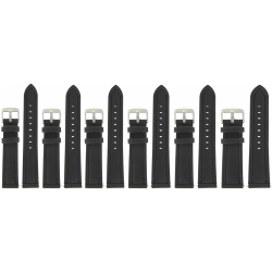 Lot de 6 Bracelets de montre Noir de 16/18/20/22mm en Cuir de Bœuf WaterProof + 6 piles Offertes