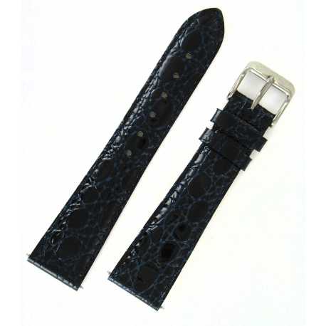 Bracelet montre 20mm Bleu marine en cuir de veau façon Crocodile 